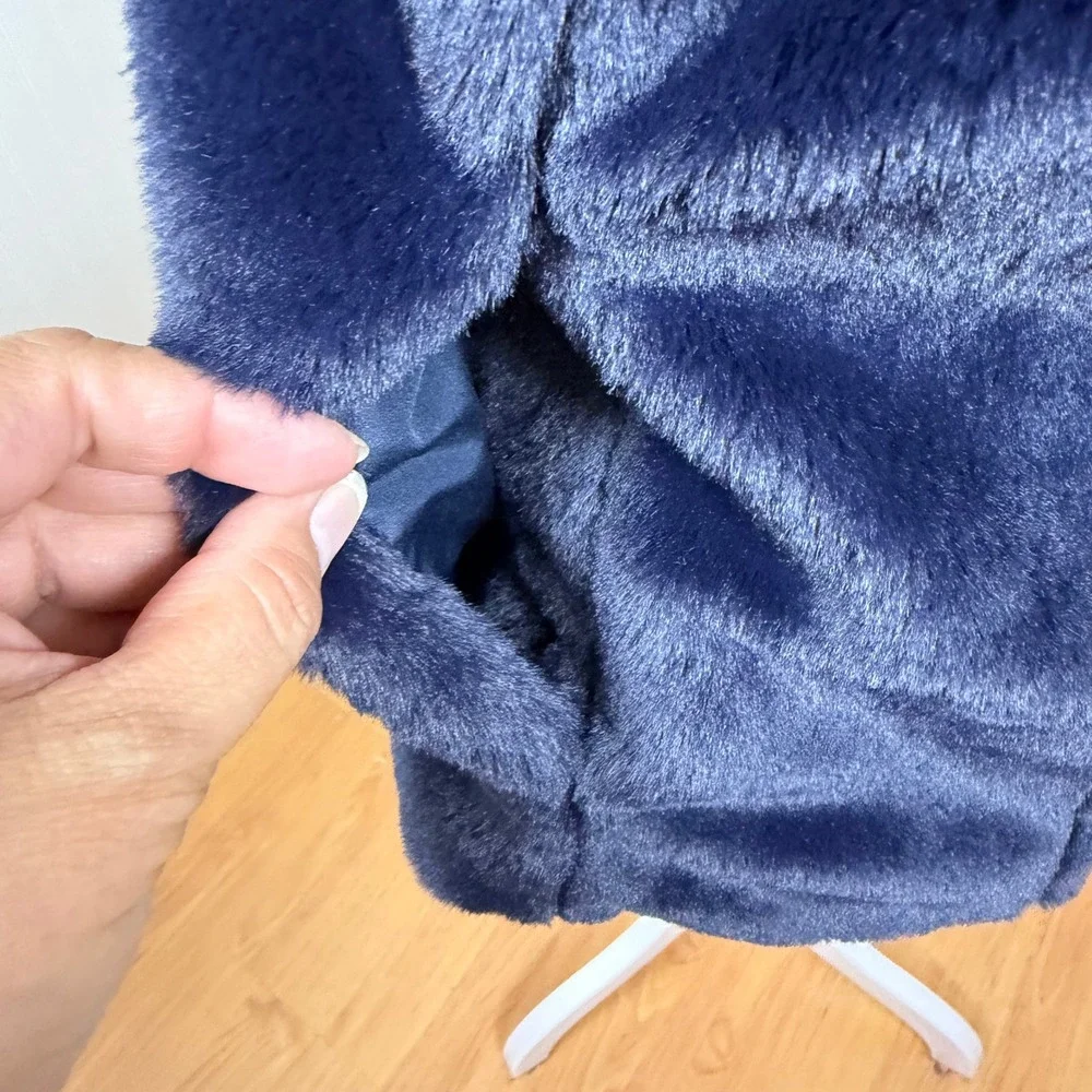 J.Crew Faux Fur Vest Women Size S Navy Blue‎ Full Zip K2216